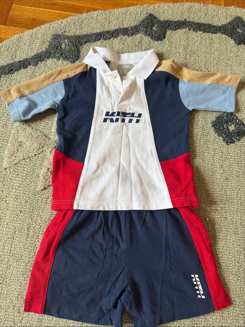Kith Navy, White, Red & Tan Colorblock Kids Polo Set